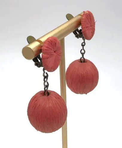 Vintage Pink Thread Wrapped Bauble Ball Drop Dangle Earrings Clip On