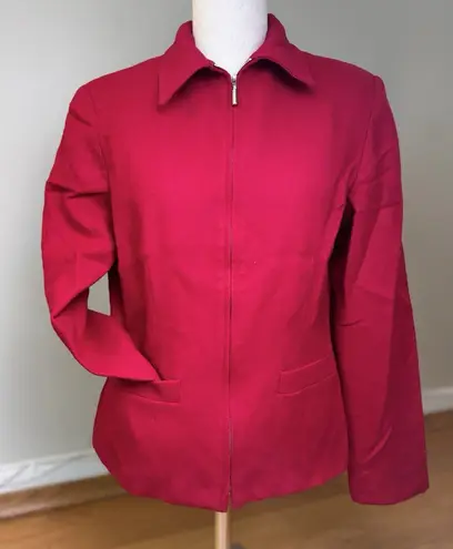 Sag Harbor Women’s 100% Wool Full Zip Lined Blazer Red Sz 8 Shoulder Pads VTG