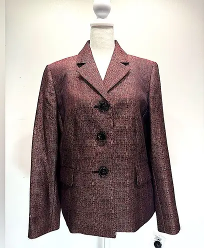 Jones Studio Vintage Y2K Metallic Black Red Silver Woven Button Front Blazer Clueless Preppy