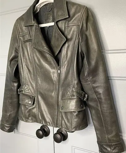 Banana Republic  Brown/Gray 100 % Leather Moto Zip Front Jacket Size Small