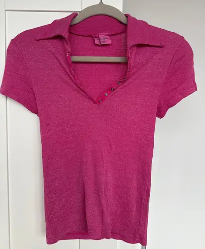 Michael Stars Women's Pink Sparkle Y2K Short Sleeve Polo Shirt, One Size, EUC