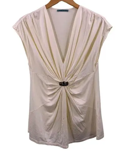 Velvet Tees Velvet Cream Rayon Jersey Gathered Jeweled Cap Sleeve Top Size Large AS IS