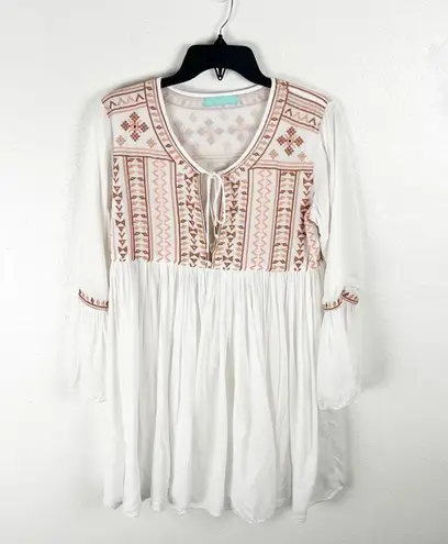 MELISSA ODABASH Natalia White Embroidered Bell Sleeves Lined Mini Dress Medium
