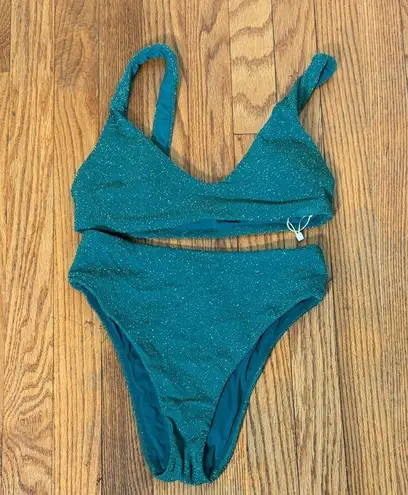 ANDIE Bikini Set Delray Top 90s High Waisted Bottom green sparkle sz S NWT/NWOT