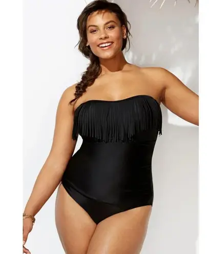 NWT Swimsuits for All black fringe bandeau one piece swimsuit Sz 26