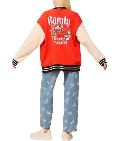 H&M  Disney Divided Bambi Oversized Varsity Letterman’s Style Sweat Jacket