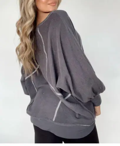 Bucketlist French Terry Relaxed Oversized Top Sweatshirts Berry Pink USA Sz M Gray Size M