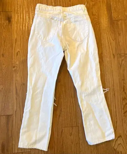 Rollas Layla high rise straight white distressed knee jeans size 27