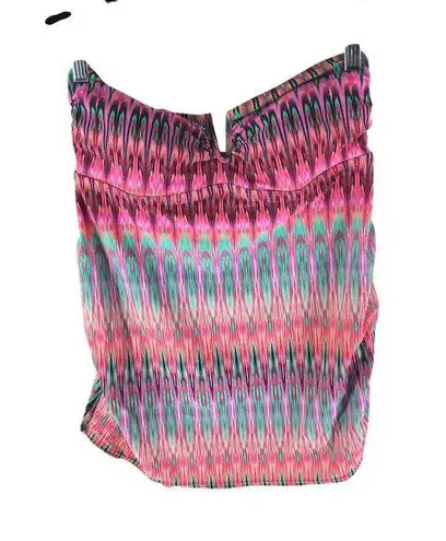 Liz Lange Maternity Tankini Top Shelf Bra Adjustable Straps Geometric Pink M