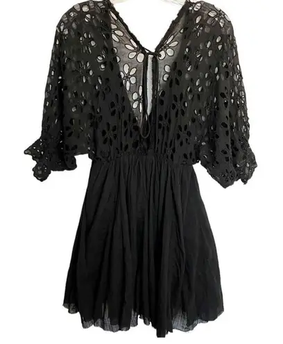 Free People ✨ One Black Bella Notte Mini Dress Eyelet Sleeve✨