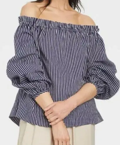 A New Day  Womens Long Sleeve Off the Shoulder Top Navy Stripe Size XXL