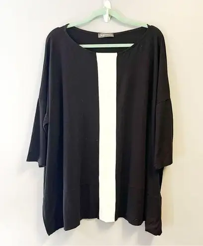 Alembika Tunic Black w/ White Stripe Boat Neck 3/4 Sleeve Top Sz XL EUC