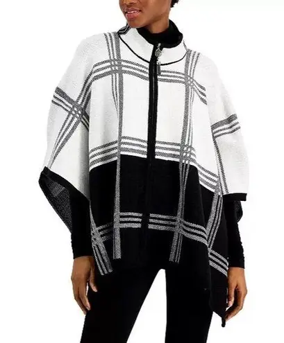 Anne Klein NEW  Cape Poncho Sweater, Turtleneck Plaid B/W Size L, NIB Retail $149