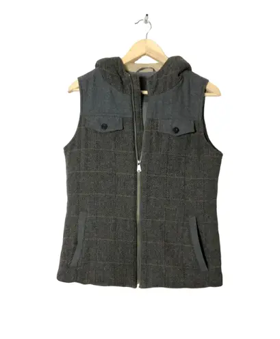 prAna Ava herringbone plaid wool blend hooded vest Small