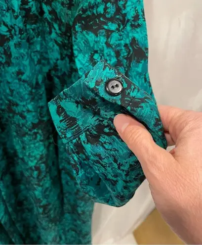 Funky ugly Christmas 80’s green and black shirt dress henley button neck Size 16