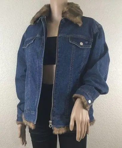 Denim Jean Jacket with Faux Fur Trim Size M