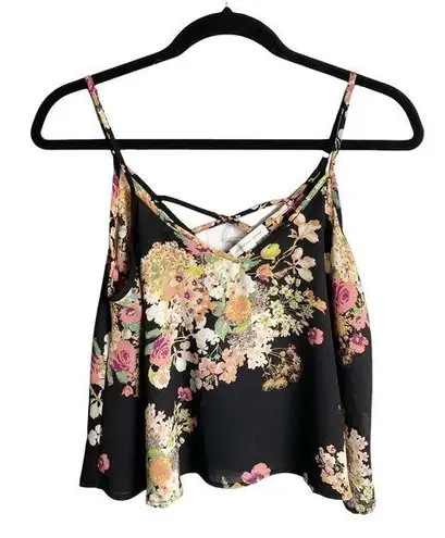 Ambiance Apparel Ambiance‎ Apparel - Black Floral Crop Top - Sz. S