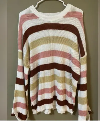 Showa Striped Knit Sweater Rose Pink, White, Khaki, Burnt Red Small NWT White