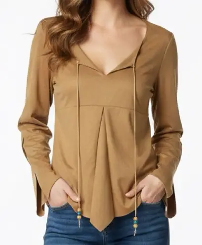 POLA Women’s Faux Suede Boho Angel Sleeve Top Tan