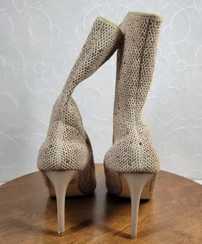 Cape Robbin Womens Boots 10M Gold Blush Rhinestones Mesh High Heel Pointed Toe