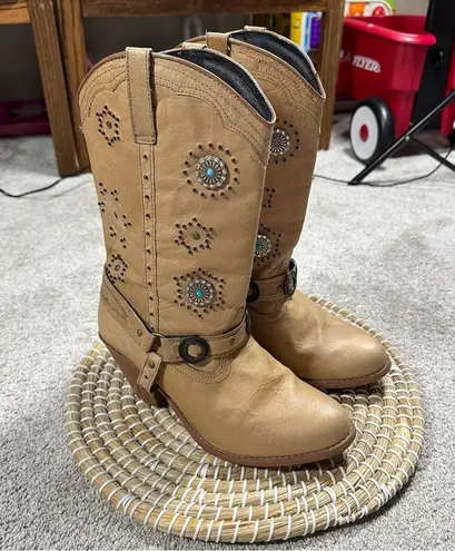 Dingo Addie Women’s Harness Boots Mid-Calf Rhinestone Western Rodeo Cowgirl Tan