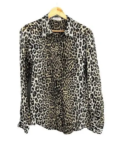 Equipment Femme Blouse Silk Leopard Print Button Up Long Sleeve Sheer Small