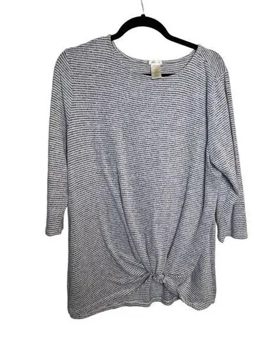 matty m Women’s Grey Striped Large Classic Basic Preppy 3/4 Sleeve Sweater