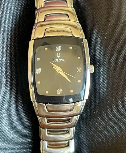 Bulova Women’s stainless steel watch silver & black with diamonds