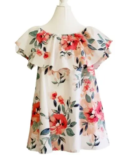 Adrienne Dress Tropical Floral On Off Shoulder Ruffle Neckline Sleeveless Small