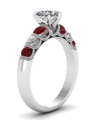 1 carat heart shaped diamond engagement ring ruby silver Wedding Bridal Rings Red Size 10