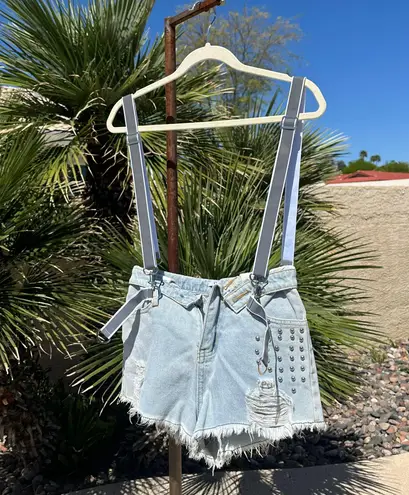 Lychee Label Overalls Studded Ripped Shorts S