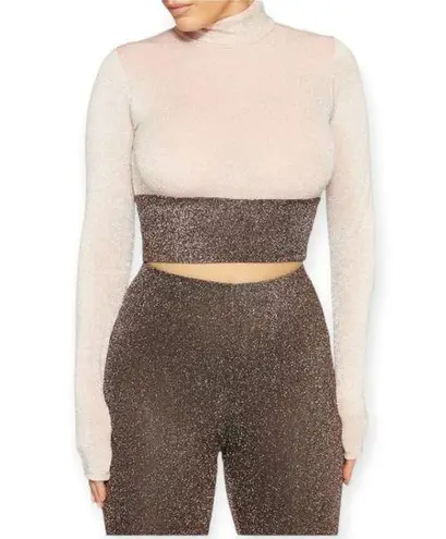 Naked Wardrobe | NWT | M | On the Glow Sparkle Colorblock Long Sleeve Crop Top
