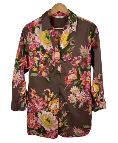 Soft Surroundings Floral Tunic Top Size S/M Long Sleeve Boho Artsy Cottage Fall
