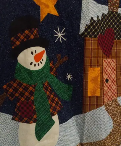 Vintage Handmade Snowman Winter Reversible Vest-Large-Open Front-Cabin-Stars