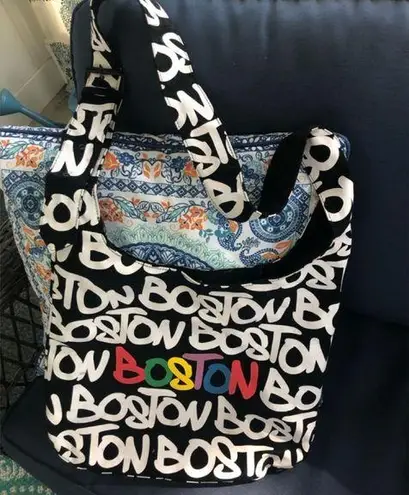 Robin Ruth BOSTON Signature Printed Canvas Sling Bag Tote Black White School