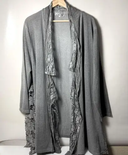 Simply Couture Cardigan Duster Sweater Women's XL Gray Boho Hippie Layered Lace