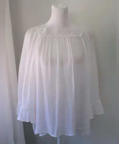 Zac & Rachel Sheer White Embroidered Peasant Blouse Size M