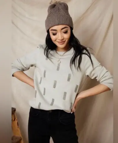 Bohme light green abstract pullover puff shoulder sweatshirt neutral cozy fall