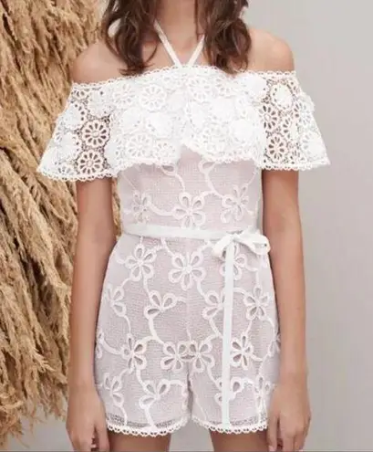 Alexis Boriana Off Shoulder Lace Romper White