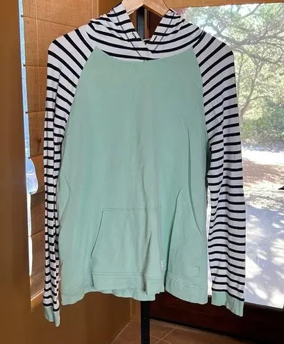 Orvis Colorblock Green Blue Striped Pullover Hoodie Sweater Size Large