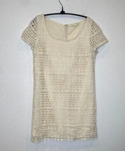 Staring At Stars Cream Crochet Short Sleeve Mini Dress EUC Sz Sm Lined Cotton