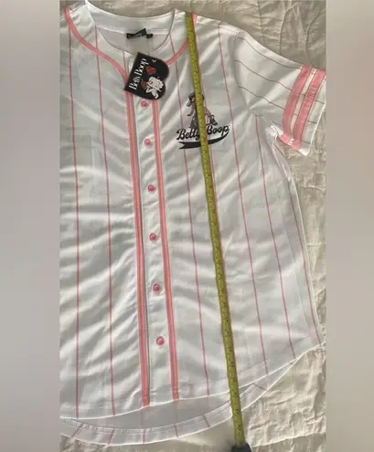 Betty Boop Shirt Womens L Baseball Jersey Novelty Button Down Uniform Top Retro