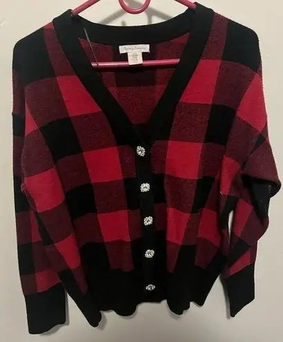 Tommy Bahama  Red Black Plaid Cardigan Sweater