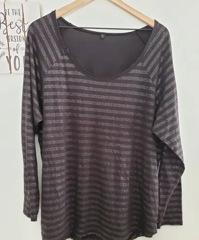 Seven 7 Luxe Women's Plus Size 18/20 Long Sleeve Black and Silver Bling Stripe Shirt