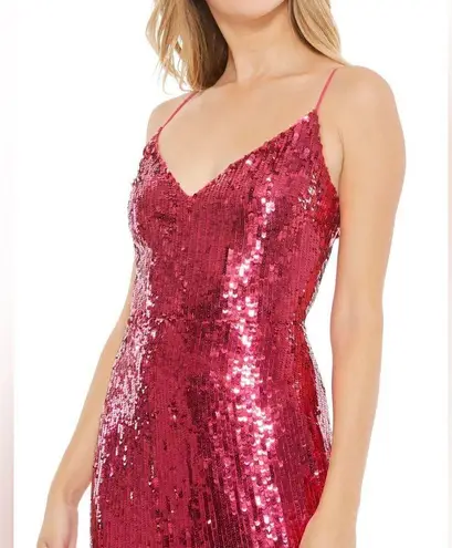 Mac Duggal SPAGHETTI STRAP V-NECK SLIP GOWN in lipstick sequins dress size 6