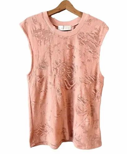 IRO Jeans Apie Top Crew Neck Burnout Tank Coral Orange Distressed Cotton Medium