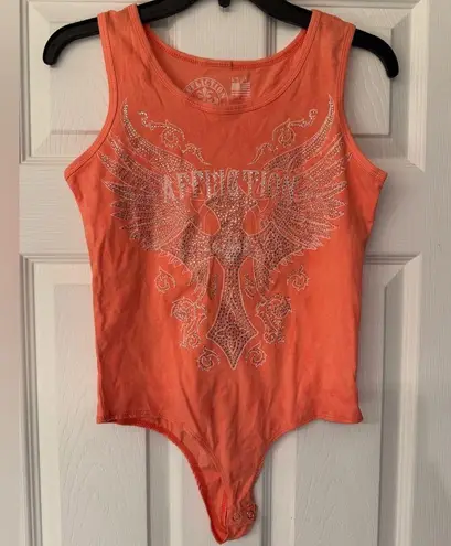 Affliction MARGO WINGS BODYSUIT Orange Pink Women’s Bodysuit Size Medium