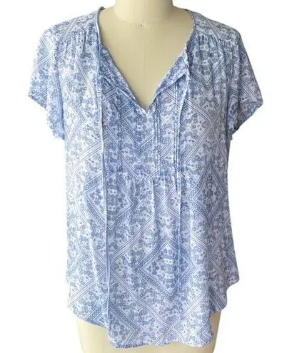 Como vintage NWT ~ Blue Floral Boho Peasant Pullover S/S Bohemian Blouse ~ XL