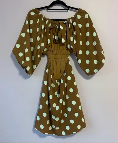 Dee Elle Dee Elly Brown Polka Dot Mini Dress Puff Sleeve Cut Out A Line Size Small