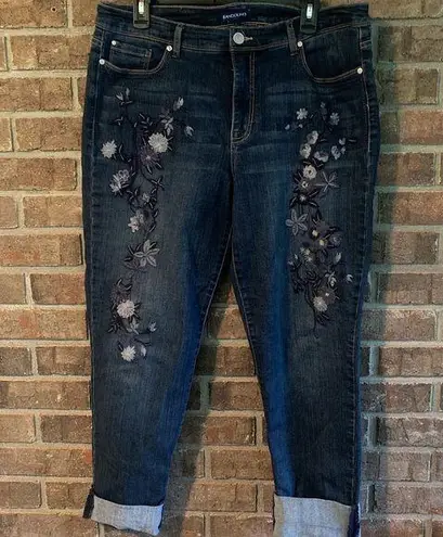 Bandolino Blue Ankle Cropped Jeans with Floral Embroidery